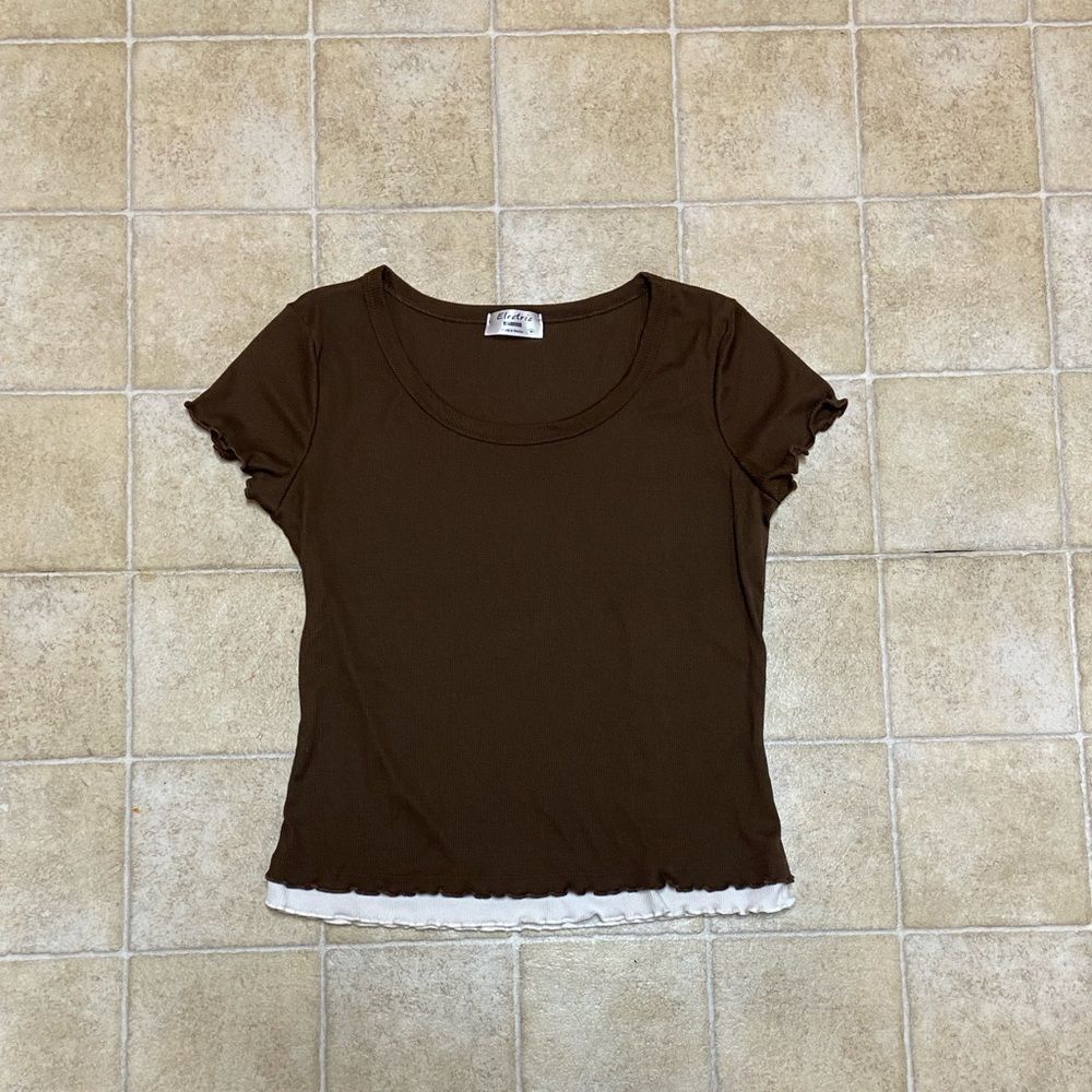 Electric Behavior Brown Ruffle Hem Women's Top Size M
